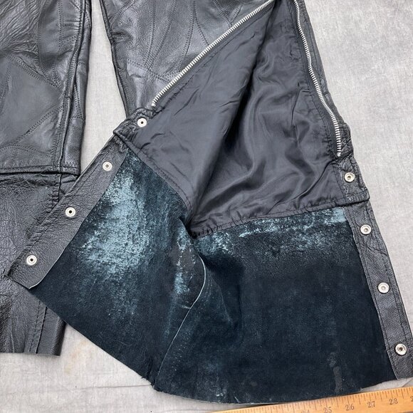 Unbranded Chaps Adult Medium Black Leather Patchwork Buckle Lace Up Zip VTG - Picture 6 of 11